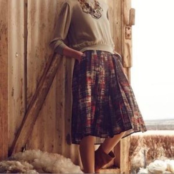 Anthropologie - Fynn&Rose - Autumn Colors - Pleated Midi Skirt w/Pockets - Picture 1 of 4